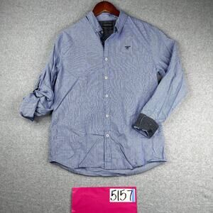 Funky Buddha Shirt Medium Blue Striped Roll Tab Button Up Long Sleeve Mens